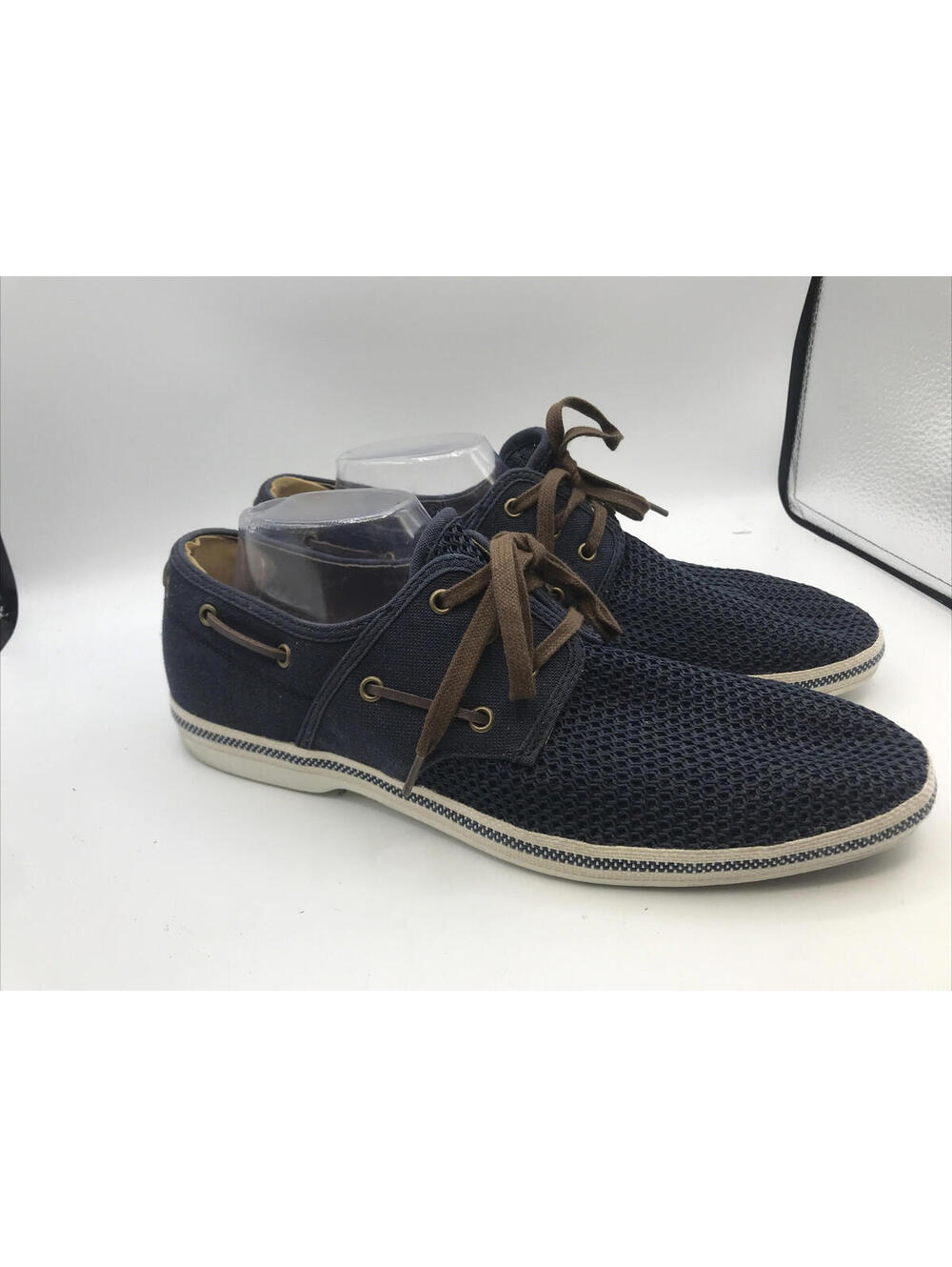 Aldo Shoes Navy Blue Mesh Canvas Shoes Mens Size 11 Brown Laces Breathable